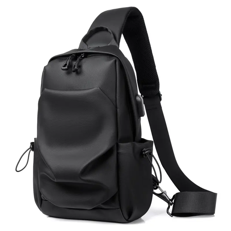 Angled front view with black bag zipped and handles upright.